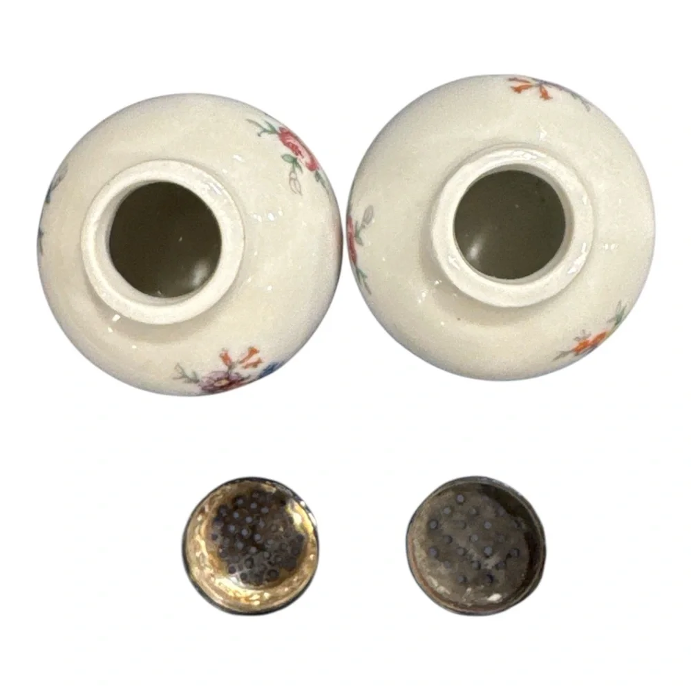 Haviland salt and pepper shakers- Floral with Silver Tops